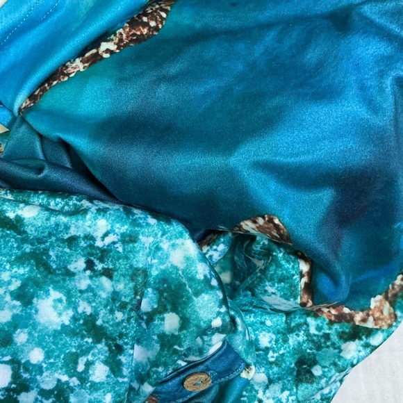 Beach Ocean Blue Top Marbled V Neck Short sleeve Women Turquoise Teal Plus 2XL - Picture 9 of 16